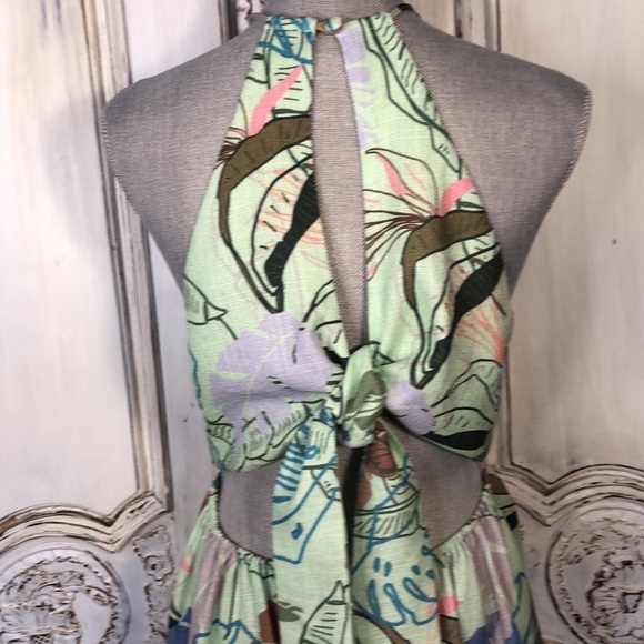 ASOS Peekaboo Waist Vacation Beachy Luau Textured Tropical Print Maxi Dress S/8 - Picture 7 of 12